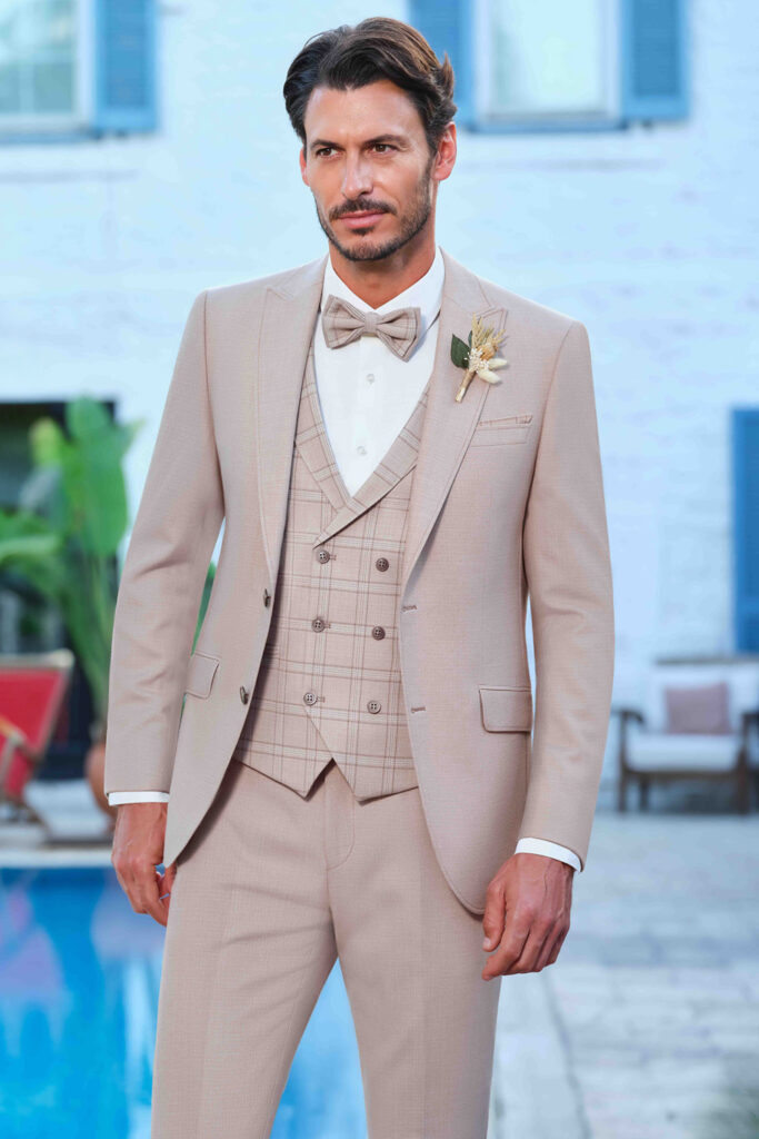 Manzetti extra slim fit beige Hochzeitsanzug
